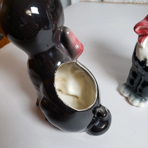 Vintage 50's Ceramic Figaro Cat Statues Figurines Black White Tuxedo Pink Bows - Picture 2 of 10